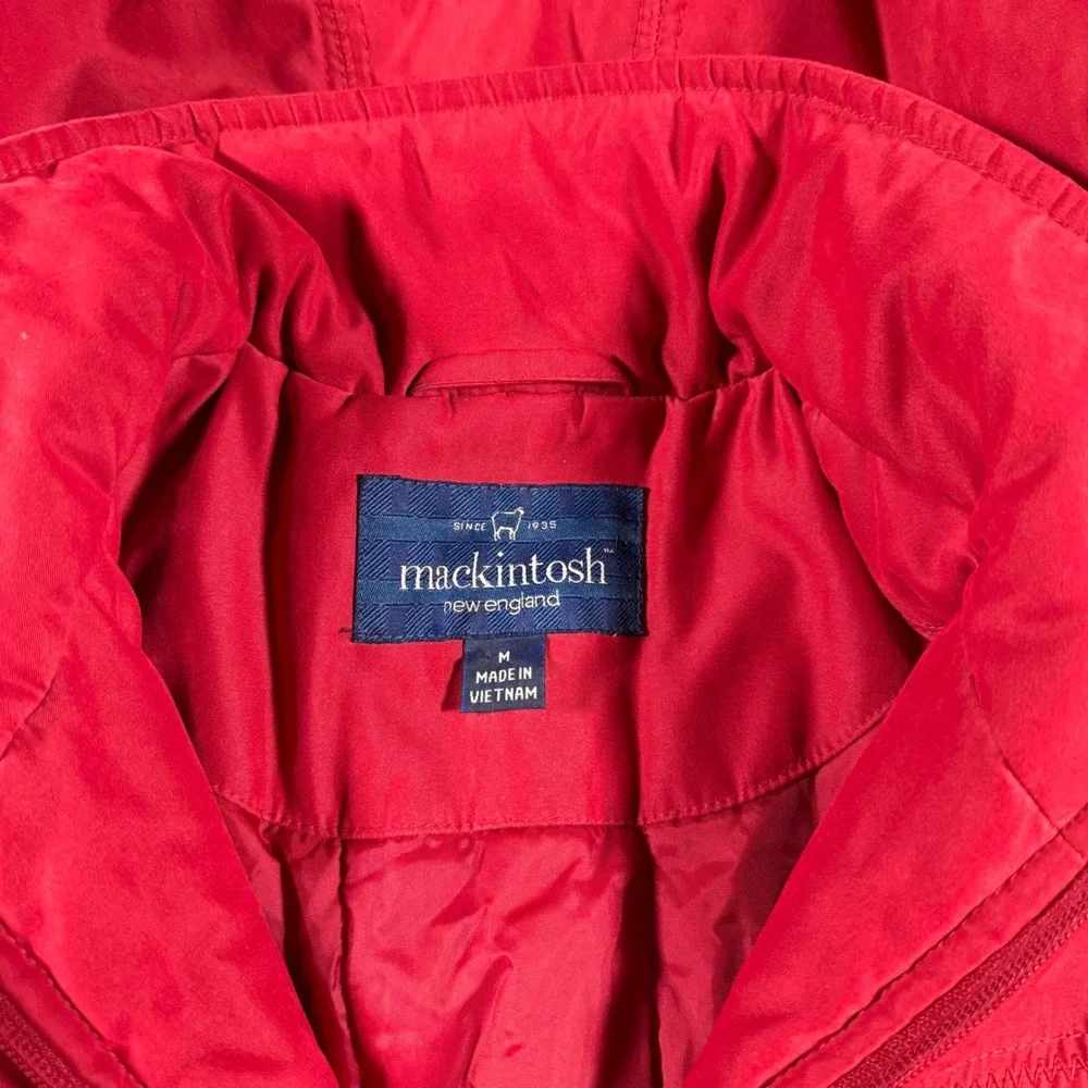 VTG Mackintosh New England Parka Jacket‎ Womens Medium Red Hooded Quilted Lining